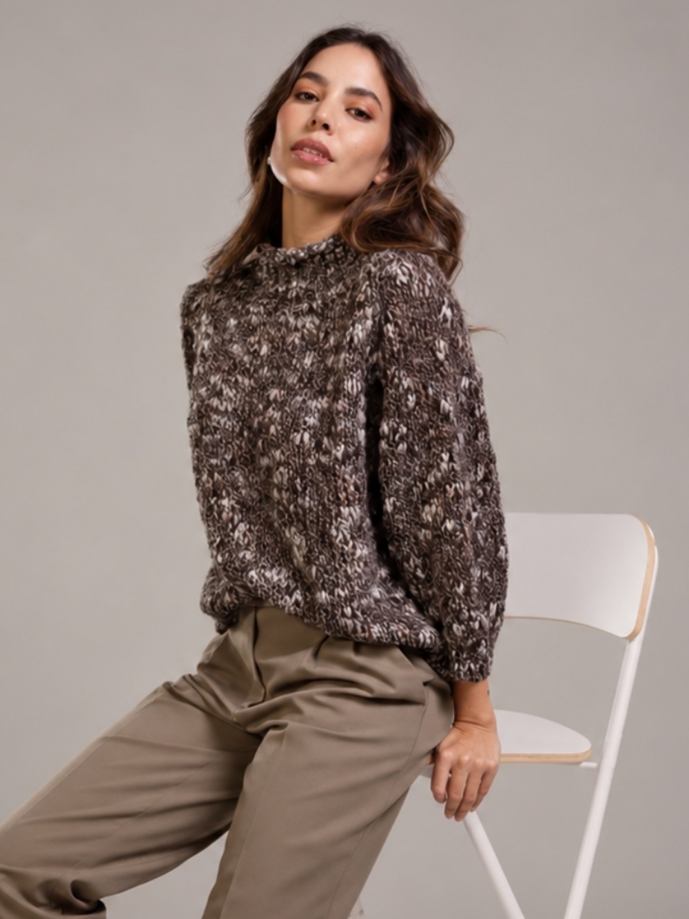 NWT JAKI London Mabel Mockneck Wool Blend Sweater Mink One Size Made in Ital